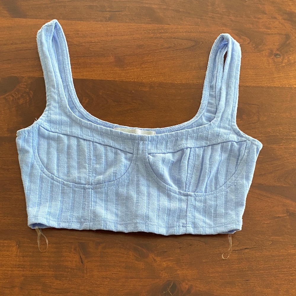 Almost Famous Sky Blue Knit cropped tank Top